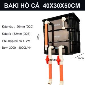 Bộ Lọc Baki 3 Tầng 30x20x35cm Khoan Sẵn Có Nắp + Bơm Baoyu 102 (15W) + Vật Liệu Lọc