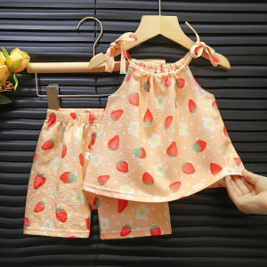 AILEBE Kids Sets Grade A Four Way Stretch Terno Spaghetti Top Shorts Set Soft Breathable All Season Wear Comfy Pambahay OOTD For Baby Girls 6 Months 5 Years