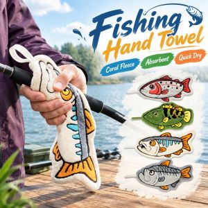 SPDD Thickened Fishing Hand Towel Absorbent Hanging Fish Shaped Towel Durable Coral Fleece Lure Fishing Wipe Cloth OutdoorKitchen Etc