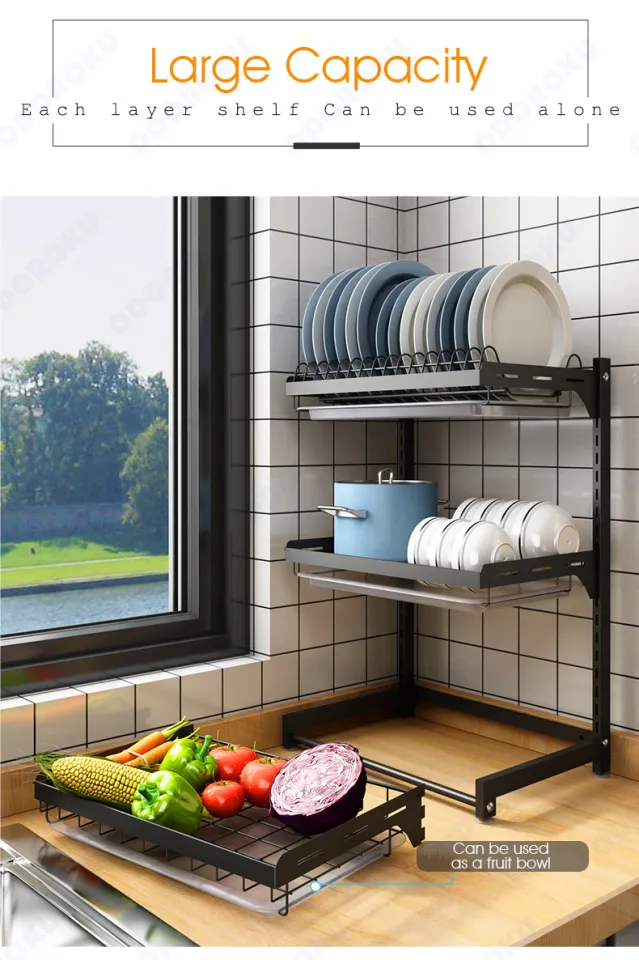 ODOROKU 2/3 Tier Adjustable Wall Mounted Free Standing Dish Rack