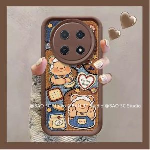 New Casing Honor X9C HonorX9c 5G Magic6 P60 Mate 50 Pro Ins Cute Cartoon Fashion Biscuit Bear Lambskin Anti-fall Phone Case with Doll and Lanyard 2025