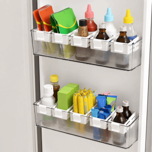 KAWAII BOX 2PCS Plastic Retractable Fridge Storage Box Hanging Adjustable Fridge Storage Container Durable Partition Grid Clip Fridge Side Door Organizer for Home