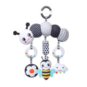 Machine Washable Baby Stroller Toy Black White Animal Mobile For Visual Development Soft Plush Texture