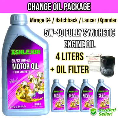 5w-40 Fully Synthetic Engine Oil 4L with Oil Filter Mitsubishi Mirage G4 Hatchback Lancer Xpander Change Oil Bundle Package MZ690115 5w40