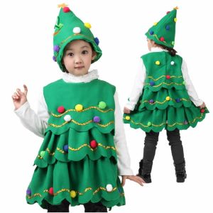 MAYIT Polyester Trang phục Cây giáng sinh Không thấm nước Mũ Váy trẻ em Thời trang Hiệu suất Trang Phục Cosplay Trẻ em