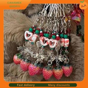 ❣️❣️❣️ Unique Sweet Strawberry Phone Charms Pendant Cute Bow Heart Beaded Keychain Camera Schoolbag Decoration Accessories Gifts