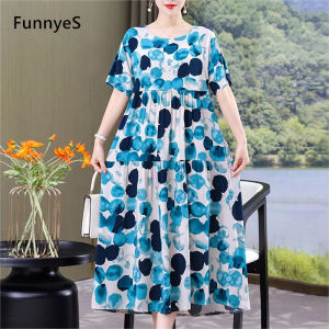 Floral Short Sleeve Crew Neck Plus-Size Dress Loose Korean Midi Skirt Elegant Casual Plus Size Dress For Woman
