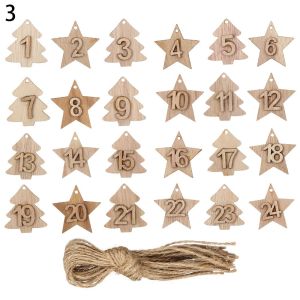 EASYEAH 24pcs/set DIY Gift Bags Decor Clips Ornament Wooden Pendant Countdown Hanging Tags Christmas Advent Calendar Number Label