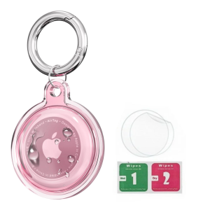 Airtag Holder for Apple Airtag TPU Airtag Holder Case Accessories Keychain with Films for Apple Airtag Cat Dog Collar Pink Blue Clear Green