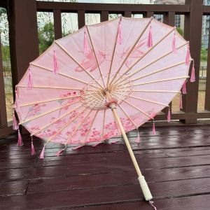 THANKSKY Phong cách Trung Quốc Ô tua rua bằng vải lụa Cầm tay 70cm Ô giấy dầu cổ điển Đồ cổ Trang trí Ô múa cổ Dành cho Nữ
