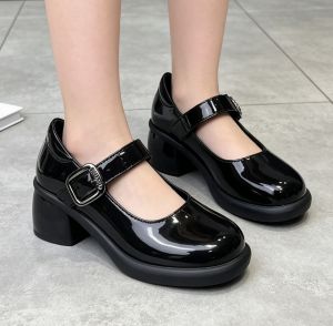 Black girls school shoes | Round toe glossy casual shoes | Suitable for everyday wear and back-to-school season. Rubber non-slip and waterproof black shoes for girls SIZE 26-35