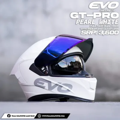 EVO GT PRO PEARL WHITE (NON REVO BLUE LENS) FULL FACE DUAL VISOR WITH FREE CLEAR LENS