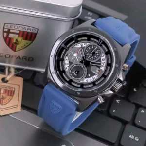 JAm tangan Pria Leopard 8830MC tali rubber/karet tanggal chronograp aktif bulat analog original