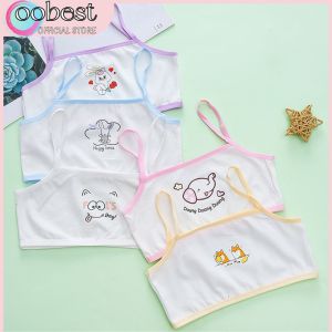 oobest เสื้อชั้นในเด็ก เสื้อชั้นในผ้าฝ้ายบริสุทธิ์ของเด็กหญิงช่วงการพัฒนาเสื้อกั๊กชั้นในสาวน่ารักการ์ตูนเสื้อกั๊กชั้นในสาวเย็นและระบายอากาศสำหรับฤดูร้อนนุ่มสบาย เย็น เสื้อกั๊กช