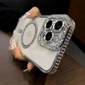 Diamond Glitter Soft Silicone Case For IPhone 16 16e 15 14 13 12 11 Pro Max Plus Phone Magsafe Magnetic Transparent Clear Cover