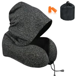 Travel Pillow Neck Pillow for Travel with Hood for Airplane Memory Foam Neck Pillow Adult Head & Neck Support for Long Flights Plane Office Cars Sleeping & Rest
