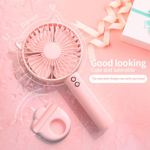 ZUZG Portable USB Ventilation Fan Mini Cute Cat Hand-Held/Desktop Rechargeable Cooling Fans Standing Bracket Base LED Lamp Air Cooler Ventilator