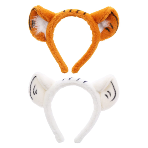 Soft Headband with Tiger Ears Plush Animal Hair Hoop for Washing Face Fluffy Cosplay Cartoon Theme Party Costume