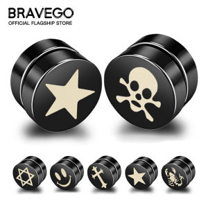 Bravego ต่างหูแม่เหล็กไม่ใช่เจาะผู้ชายแฟชั่น1คู่ต่างหูแบบหนีบเหล็กไททาเนียมสีดำ