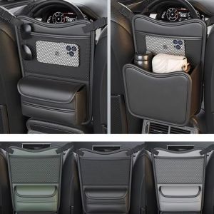 ERYET With Tissue Box Car Seat Storage Bag Mesh Pockets Double Side Storage Auto Hanging Organizer Multifunctional Space Saving Car Middle Hanger Between Seats