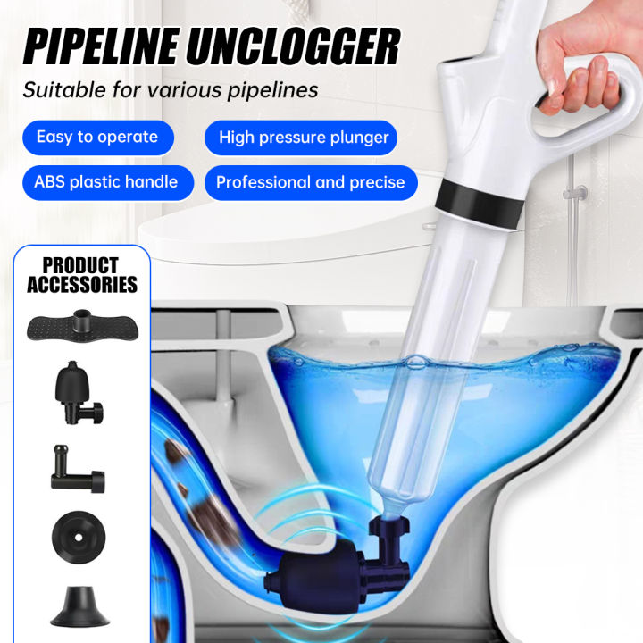 Lwuey Air Drain Blaster – High-Pressure Plunger Set With 4 Adapter Caps For Sinks, Toilets, Showers & Clogged Pipes