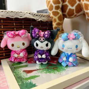 14cm Sanrio Kimono Series Kuromi My Melody Cinnamoroll Plush Dolls Japanese Cute Sakura Stuffed Cartoon Pendant Girl Gift Toy