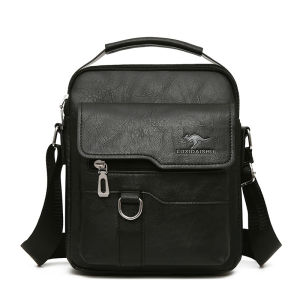 Kangaroo Multi-Functional Messenger Bag Waterproof Leather Texture Business Mens Bag Large Capacity Vintage Casual Shoulder Crossbody Bag