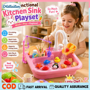 Oldlaiben Kids Kitchen Sink Playset Water Pump Dishwasher Toy Set Magnetic Fishing Game Fruits Vegetables