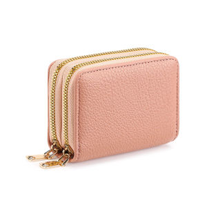 Card Holder Accordion Compact Double Zipper Leather Multi-card Wallet for Women Coin Purse With Hand Strap ID Card Slot