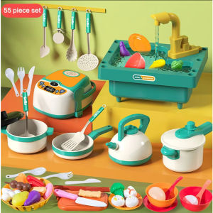 ~Dari KL~ 55Pcs Set Mainan Dapur Kanak-Kanak｜Sinki Basuh Pinggan Mainan dengan Air Sebenar Kids Kitchen Pretend Play Toys Kitchen Sink Pretend Kids Toy/Dish Washing/Mainan Basuh/Mainan Dapur