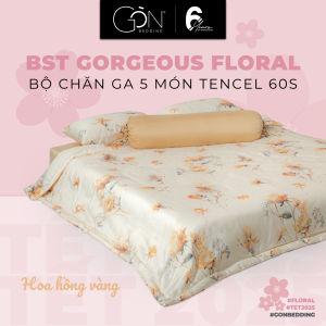 Bộ Chăn Ga Gối 5 Món Gòn Bedding Lụa Tencel 60s Hoạ Tiết Gorgeous Floral 1m6x2m - 1m8x2m