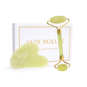 DECINIEE 100% Genuine Lemon Yellow Jade Roller Double Heads Facial Massage Roller Guasha Board Natural TopazJade Stone Beauty Tool Face Lift Thin Chin Neck Back With Box