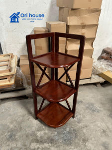 Kệ góc 3 tầng thanh X sâu 28 cm gỗ cao su chắc chắn - Hàng lắp ráp - Ori house