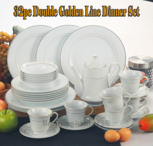 32 PC 6 PAX QUALITY DOUBLE GOLD RIM DINNER SET LZ76032