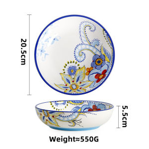 Omk màu xanh tunis loạt gốm 8 inch tấm sâu bát đựng sa lát