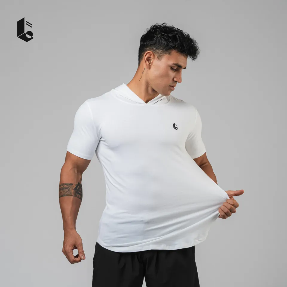 Lockerwear Short Sleeve Cotton Sports Hoodie Pria Gym Fitness