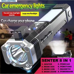 SENTER MULTIFUNGSI SENTER PEMECAH KACA PEMOTONG BELT 8 IN 1 & 4 IN 1 SENTER LED COB POWERBANK | SENTER SERBAGUNA 4 IN 1 3 MODE LAMPU LED + COB SUPER TERANG HINGGA 1000 METER | SENTER SUPER TERANG 1 KM WATERPROOF | SENTER POWERBANK | SENTER EMERGENCY