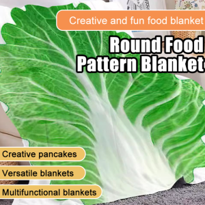 🍔Unique Food Art🍔【Cabbage Blanket】Circular Food Pattern Blanket /Culinary Art Design Circular Food-Printed Blanket / Office Comfort Food-Themed Quilt / HD Printed Patterns Culinary Design Throw Blanket