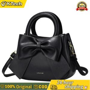 【Free Shipping】 Women PU Bow Fashion Shoulder Bag Large Capacity Elegant Handbag Solid Color Top Handle Bag Detachable Strap for Party Vacation