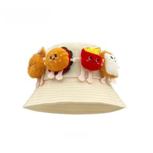 REEBO Adjustable Sunscreen Basin Cap Wide-Brimmed Breathable Cartoon Sunshade Hat Cute Polyester Hamburger Fisherman Hat Women