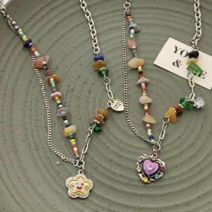 Fashion Colorful Natural Stone Crystal Smile Heart Choker Chain Necklace Gift Jewelry for Women