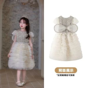 2-12Y Girl Princess dress New Summer 2025 Sparkling Baby Cake shiny Birthday Dress