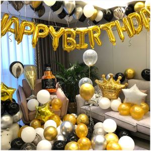 🔥SG LOCAL STOCK🔥Ship Out ASAP 🎈113pcs luxury birthday party decoration set* Gold Silver Black Balloons*Metallic Balloons*Confetti Balloons*Foil Balloons*Crown Wine bottle Wine glass Star*