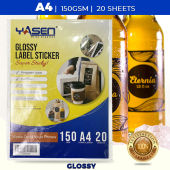 Yasen Sticker Paper Label Waterproof 20 Sheets – 150GSM | A4/A3 Photo Stickers for Printing & Custom Labels Matte|Glossy