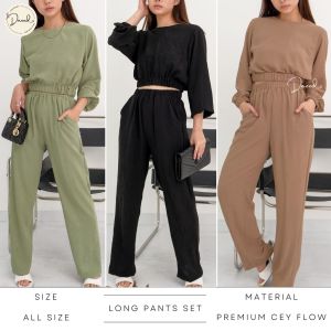 Dneeds - Naomi Set Long Pants Highwaist with Long Slevee Blouse - Setelan Celana Panjang Wanita High Waist - Setelan Baju Panjang Wanita -