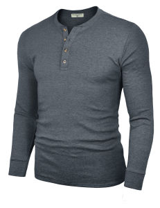 Mens Daily Slim Fit Henley Collar Shirts Cotton Casual Soft Long Sleeve Lightweight Button T-Shirts