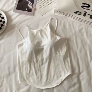 Thin Shoulder Camisole Bra Seamless One Shoulder Ribbed Knit Croptop with Chest Pad