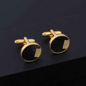 1Pair Round Black Minimalist Design Cufflinks French High Luxury Versatile Gold Clothing Accessories Christmas Cuff Links Gifts