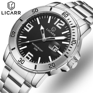 LICARR Mens Watches Brand Top Luxury Casual Stainless Steel Quartz Clock Date Display Fashion Male Military Waterproof Men Watch