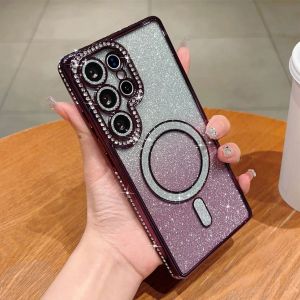 Luxury Gradient Glitter Bling Diamond Plating Case For Samsung Galaxy S26 S25 S24 S23 Ultra Plus FE Magnetic For Magsafe Cover